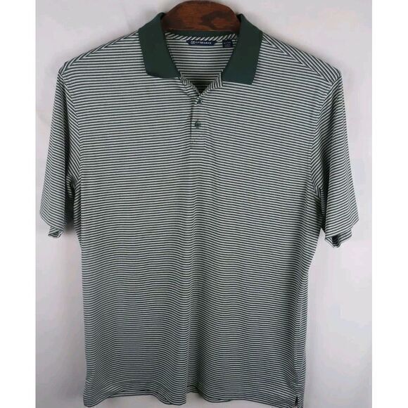 Cutter and Buck Men's XLT Big & Tall Polo Shirt |‎ Green And White Striped - Picture 1 of 5